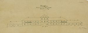 Drawing showing west elevations of Prisoners' Barracks, Moreton Bay, circa 1839