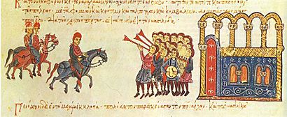 Entrance of the emperor Nikephoros Phocas (963-969) into Constantinople in 963 from the Chronicle of John Skylitzes