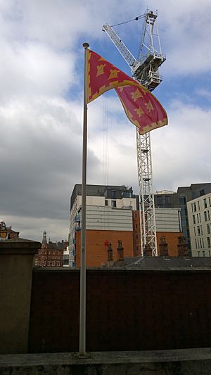 Flag of Greater Manchester flying at Manchester Piccadilly