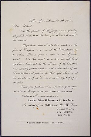 Form Letter from E. Cady Stanton, Susan B. Anthony, and Lucy Stone Asking Friends to Send Petitions for Woman... - NARA - 306686