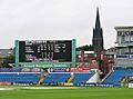 Headingley Cricket Ground- the scoreboard and the spire of St Michael and All Angels (geograph 1996113)