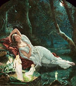 John Simmons - Titania sleeping in the moonlight protected by her fairies