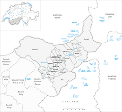Karte Gemeinden des Bezirks Goms 2000