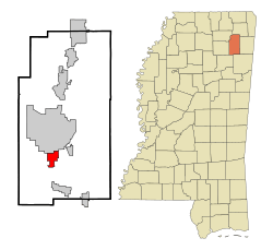 Location within Lee County and the State of Mississippi