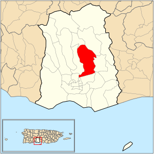 Location of barrio Machuelo Arriba within the municipality of Ponce shown in red