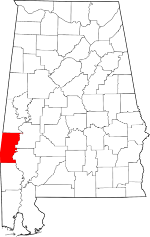 Map of Alabama highlighting Choctaw County