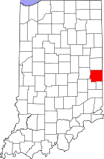 Map of Indiana highlighting Wayne County