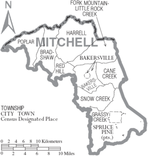 Map of Mitchell County North Carolina With Municipal and Township Labels