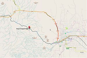 Map of local area around bridge and gorge including Cañon City and U.S. Route 50