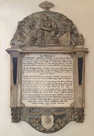 Memorial tablet – Captain James Cook and his family, Church of St Andrew the Great, Cambridge