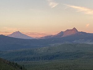Mount Jefferson and Three Fingered Jack at sunset from Sand Mountain Lookout