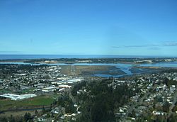 North Bend from above, looking toward the Pacific Ocean
