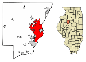 Location of Peoria in Peoria County, Illinois.