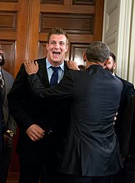 President Barack Obama jokes with Rob Gronkowski