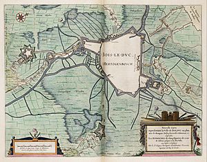 Siege of Den Bosch 1629 - Nouvelle Carte Representant La Ville de Boldvc en plan, avec ses Rempars, Fossez, Forteresses d'alentour, etc (J.Blaeu, 1649)