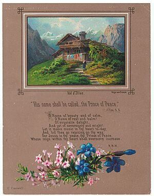 Val d'Illiez, chromolithograph after Helga von Cramm, with prayer by F.R.Havergal. (4.25 x 5.625 inches)
