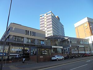 Wade Lane elevation of the Merrion Centre, Leeds (28th January 2019)