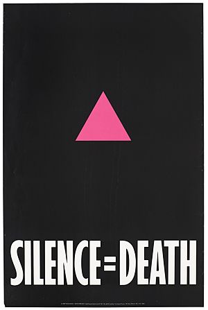 A pink triangle against a black backdrop with the words 'Silence=Death' representing an advertisement for The Silence = Death Project used by permission by ACT-UP, The AIDS Coalition To Unleash Power. Wellcome L0052822