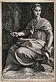 A seated woman with a scroll and two books, holding a caduce Wellcome V0047927
