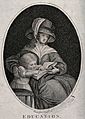 A young woman sits with a book on her knee and a child by he Wellcome V0039306
