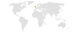 Map indicating locations of Antigua and Barbuda and United Kingdom