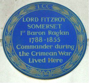 Blue plaque FitzRoy Somerset, Baron Raglan