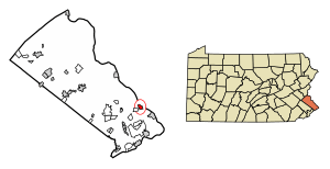 Location of Yardley in Bucks County, Pennsylvania.
