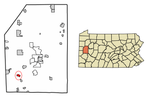 Location of Evans City in Butler County, Pennsylvania.