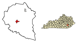 Location of Manchester in Clay County, Kentucky.