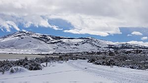 A scene of Cold Springs, White Lake, and Peavine Mountain in Winter.