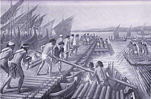 Construction of Xerxes Bridge of boats by Phoenician sailors