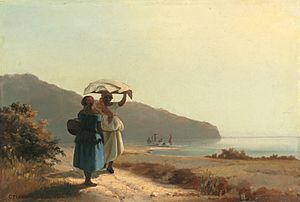 Deux femmes causant au bord de la mer, Saint Thomas (Camille Pissarro) – NGA 1985.64.30