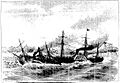 Episódio do dia 11 de Junho de 1865. Combate Naval de Riachuelo. A Fragata Amazonas com o pavilhão do Chefe Barroso e comandada pelo Capitão de Fragata, Brito, mettendo a pique um vapor