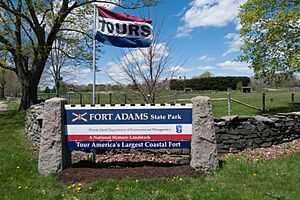 Fort Adams State Park, Newport, Rhode Island sign and flag