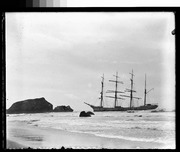 Gifford (bark, 4m), seen from ashore when aground at Mussel Rock, off Daly City, CA, 1903 Feb 28 (a68fa7e6-83fe-4844-a07b-6215bfdea945)