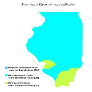 Illinois map of Köppen climate classification