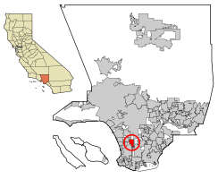 Location of Gardena in Los Angeles County, California