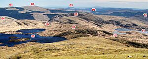 Lochs Enoch, Arron and Neldricken, the Dungeon Hills and the Rhinns of Kells from Merrick