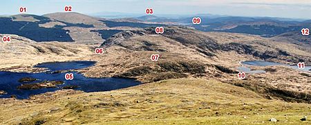 Lochs Enoch, Arron and Neldricken, the Dungeon Hills and the Rhinns of Kells from Merrick