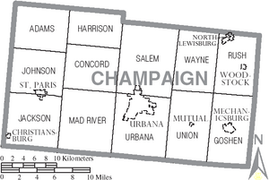 Map of Champaign County Ohio With Municipal and Township Labels