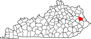 Map of Kentucky highlighting Johnson County
