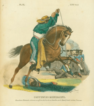 Ranchero Mexicain, enlevant un officier du front de son bataillon avec le Lazo by Claudio Linati 1828