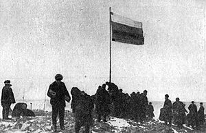 Severnaya Zemlya - raising of the Russian flag in 1913