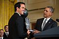 Spoelstra presents President Obama the team trophy