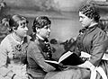Three girls reading in 1880