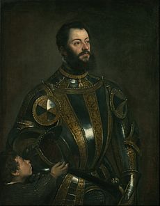 Titian (Tiziano Vecellio) (Italian - Portrait of Alfonso d'Avalos, Marquis of Vasto, in Armor with a Page - Google Art Project