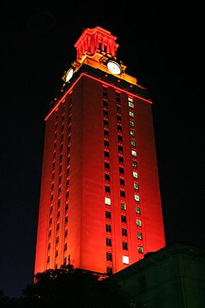 UT tower lit entirely in orange