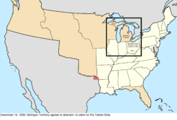 Map of the change to the United States in central North America on December 14, 1836