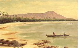 'Canoes at Diamond Head', oil on canvas painting by Edward Bailey, 1890, Maui Historical Society