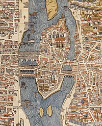 Île de la Cité, Île aux Juifs & Îlot de la Gourdaine, Plan de Paris vers 1550